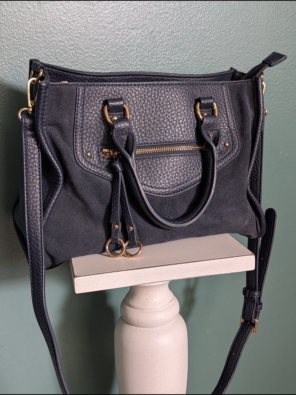 Nico & Olive Navy Blue Slouch Leather Shoulder Bag With Adjustable Strap